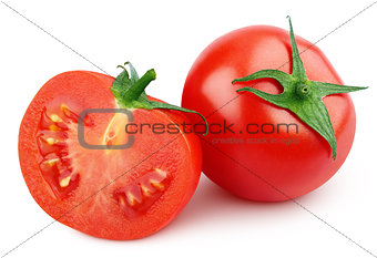 Red tomato vegetable with slices on white