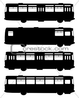 Silhouettes of old buses