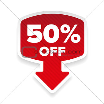 Fifty percent off sticker with arrow