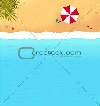 beach with waves and red umbrella