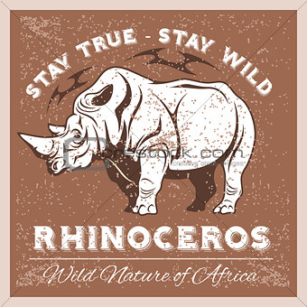 Vector Stylized Rhino in Vintage Style for Logotype, Label, Badge, T-shirts and other Design.