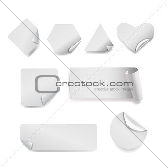 Vector Set of white paper stickers on background. Round, square, rectangular