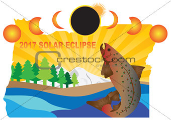 2017 Solar Eclipse Across Oregon Map Illustration