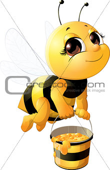 Beautiful bee with a bucket