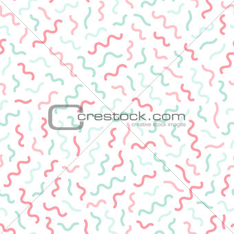 Colorful seamless memphis pattern - curves mosaic texture. Design 80-90s.