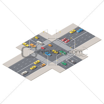 Infographics represented a crossroads controlled by traffic lights isometric icon set