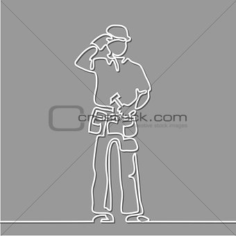 Standing builder man holding hammer