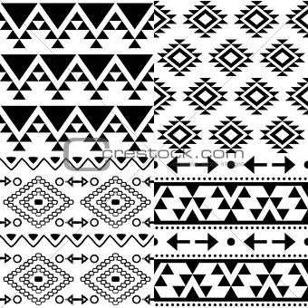 Aztec vector pattern set, Tribal background collection, Navajo design in black pattern on white