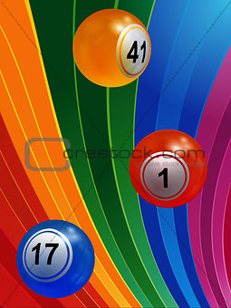 3D Bingo balls over multicoloured background