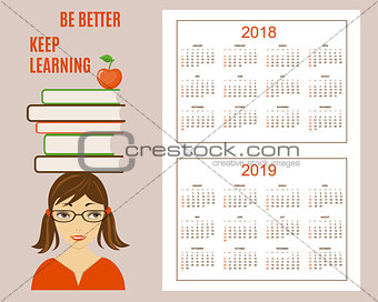 Learning american calendar for wall year 2018, 2019