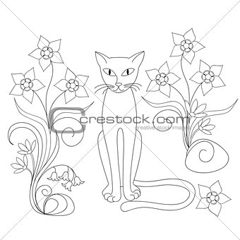 elegant cat and flowers