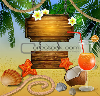 Beautiful beach view with wooden board