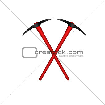 Two crossed mattocks in black design with red handle