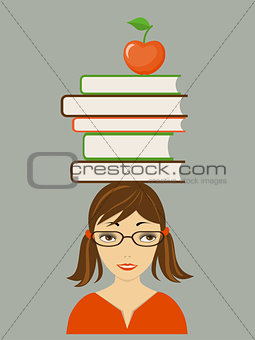 pretty girl with books on the head