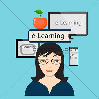 E-Learning with girl and computer screen