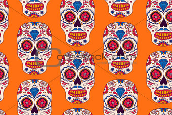 Vector hand drawn Mexican Day of The Dead seamless pattern.