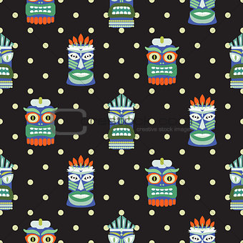 African totem mask seamless polka dot dark pattern vector.