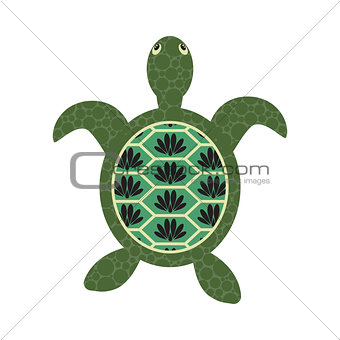 Turtle cartoon vector with decorated tortoiseshell.