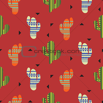Cactus plant vector seamless pattern. Mexican style color cacti textile print.