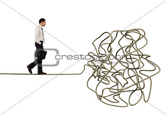 Problem and difficulty concept with tangled rope