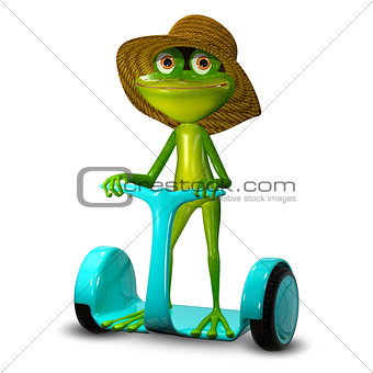 3d Illustration Frog in a Hat on Segway