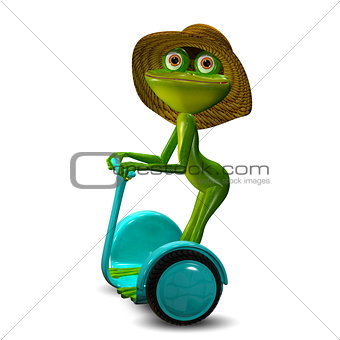 3d Illustration of the Frog in the Straw Hat in Segway