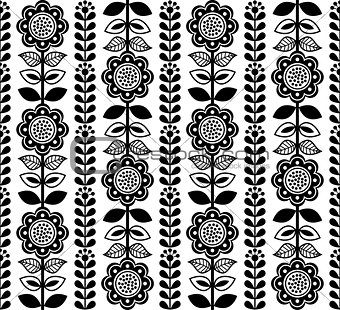 Finnish inspired seamless folk art pattern - black design, Scandinavian, Nordic style