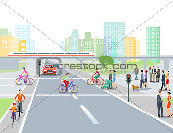 Road with road crossing in the city, illustration