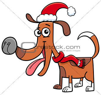 dog with scarf on Christmas cartoon