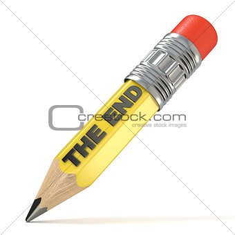 Yellow pencil THE END concept. 3D