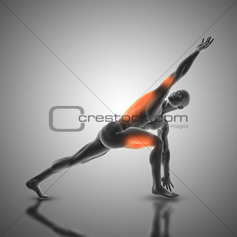 3D male figure in revolved side angle pose