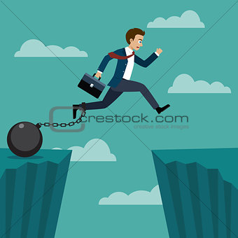 Businessman jumped over a cliff.