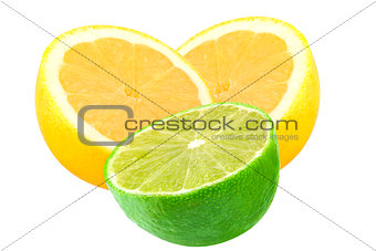 Cut lemon and lime fruits isolated on white 