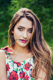 Portrait of beautiful girl wearing trendy outfit. Summer fashion