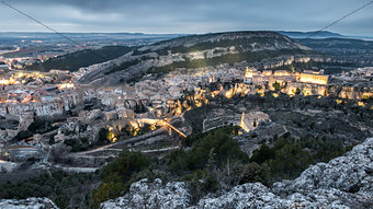 Top view of Cuenca at dusk, wide angle