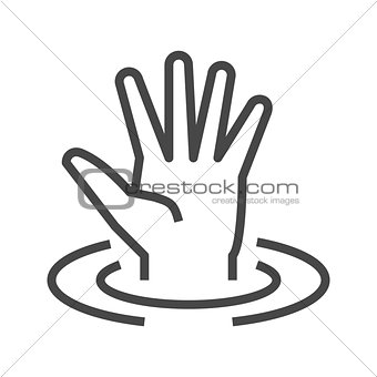 Drowning Victim Thin Line Vector Icon.