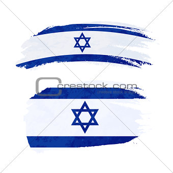 Grunge brush stroke with Israel national flag on white