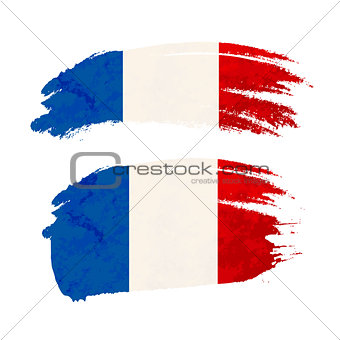 Grunge brush stroke with France national flag on white