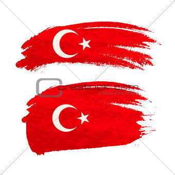 Grunge brush stroke with Turkey national flag on white