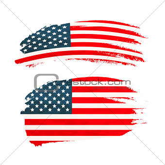 Grunge brush stroke with USA national flag on white