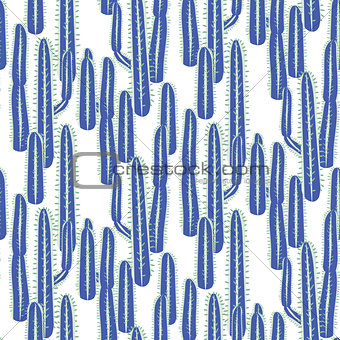 Cactus long blue plant vector seamless pattern. Abstract desert nature fabric print.