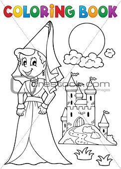 Coloring book medieval lady