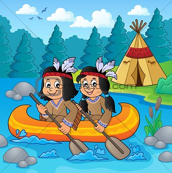 Native American children in boat theme 2