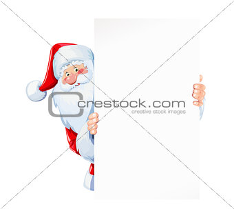 Santa Claus hold sheet of blank paper plate