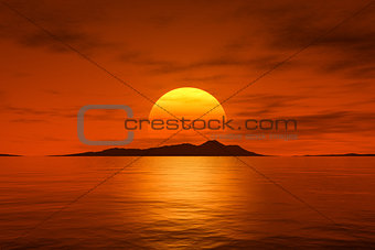 big beautiful fantasy sunset over the ocean