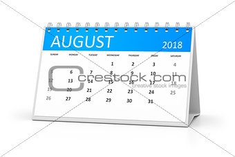 table calendar 2018 august