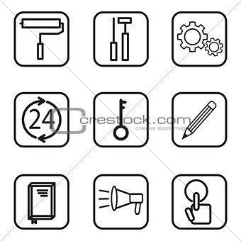 Service icons on white background.
