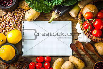 Vegetables with notebook