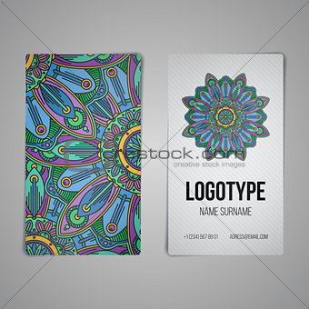 Set of vector design templates. Business card with floral circle ornament.