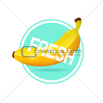 Banana drink minimalistic label design. Fresh tropical fruit jui